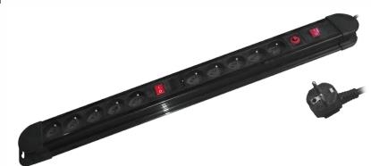 Bloc multiprises + 2 interrupteurs - 10 x prise 2 pôles + T 16A avec cordon - Noir - 1,5m