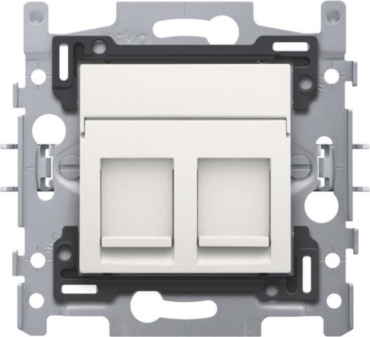 2 RJ45 - aansluitingen UTP cat5E, vlakke uitvoering, sokkel en afwerkingsset Wit