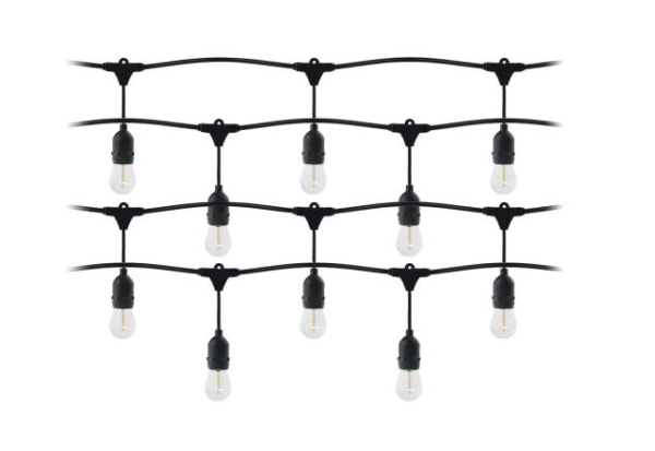 Guirlande lumineuse - 20m de long, IP44, noire + 20 ampoules Led 1W E27, 3000K + 1 ampoule offerte