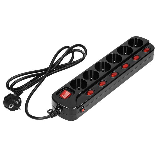 Bloc multiprise Noir avec interrupteurs marche / arrêt indépendants pour 6 prises, câble 3 x 1mm², l