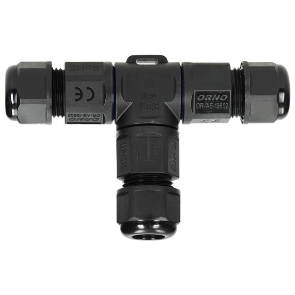 T - kabelconnector 3 x 4mm², 450V / 25A, kabelwartel is voorzien van een dikke pakking om alle kabel
