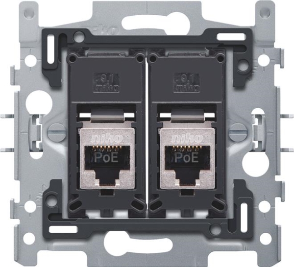 2 RJ45 - aansluitingen STP cat6A, klaar voor PoE++, vlakke uitvoering, including sokkel 60 x 71mm me
