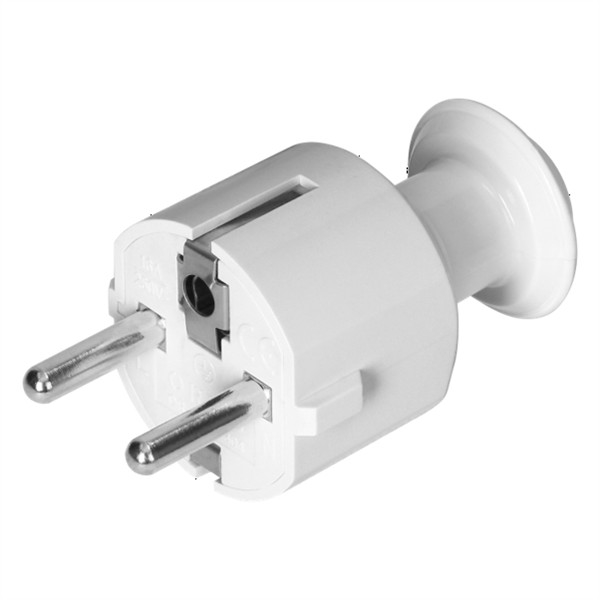 Straight male plug 2 poles + T White IP20