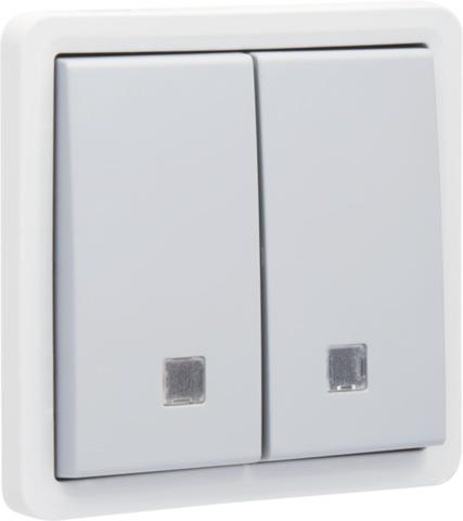Splashproof, illuminable double push button 10A / 250Vac with 2 N.O. or N.C. contacts, excluding sur