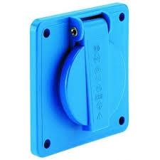 Prise mono domestique Bleu 2 pôles + T 16A 230V IP44 avec plastron 75 x 75mm