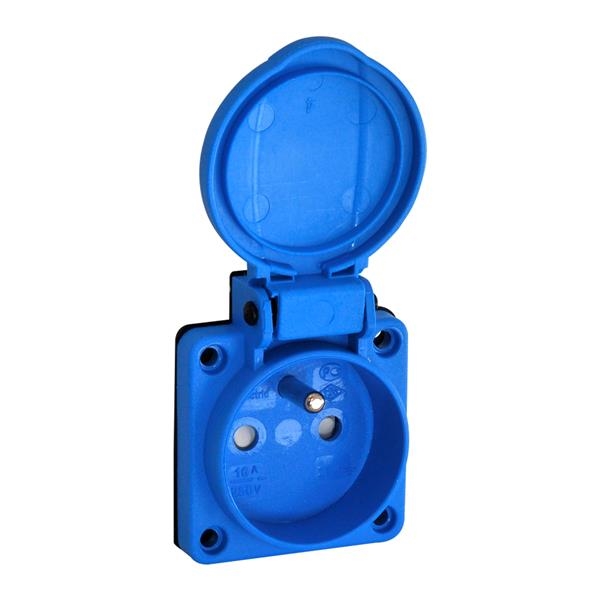 Inbouwstopcontact Frankrijk - België 1 x 16A 220 - 240Vac 2 polig + A Blauw met kinderbeveiliging en