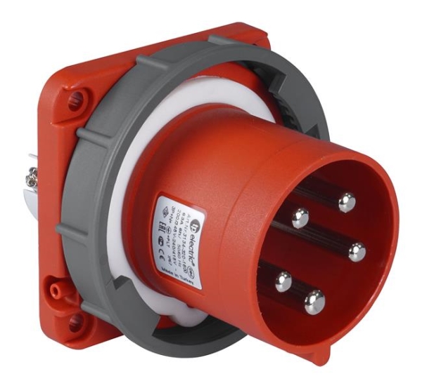 Panel mount appliance inlet CEE straight compact flange 120 x 120mm 5 x 125A with pilot contact 380