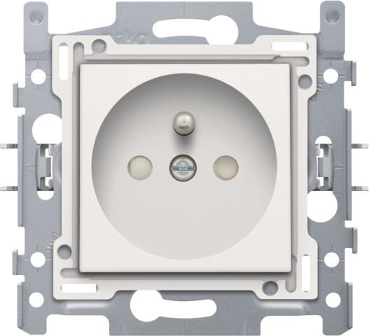 Stopcontact met penaarde en kinderveiligheid, inbouwdiepte 28,5mm, sokkel en afwerkingsset Wit