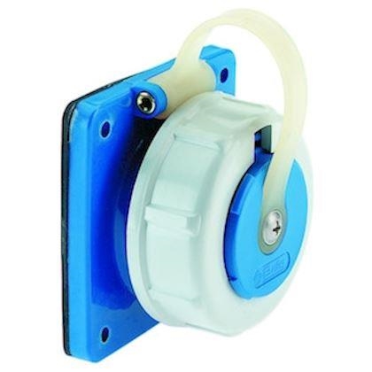 Mono Blauw Belgische stopcontact 2 polig + A 16A 230V IP68 met bevestigingskader 75 x 75mm