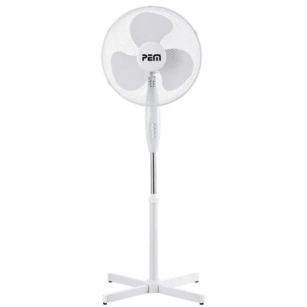 Ventilateur sur pied Blanc avec base diamètre 40cm 40W. Hauteur ajustable.