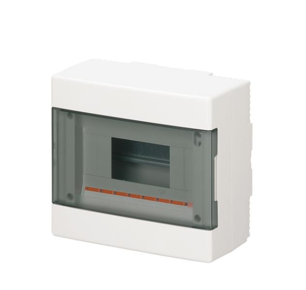 Wall surface modular enclosure IP40 dimension 200 x 180 x 100 8 modules White transparent door