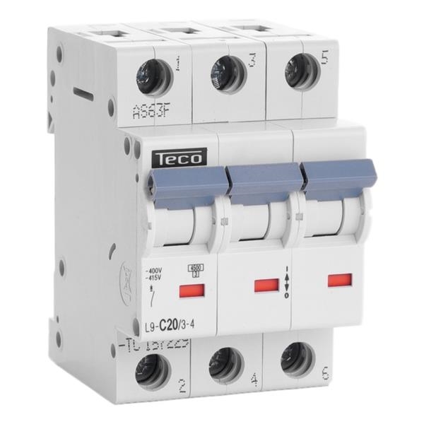 Circuit breaker 3 poles 20A 4.5kA C curve