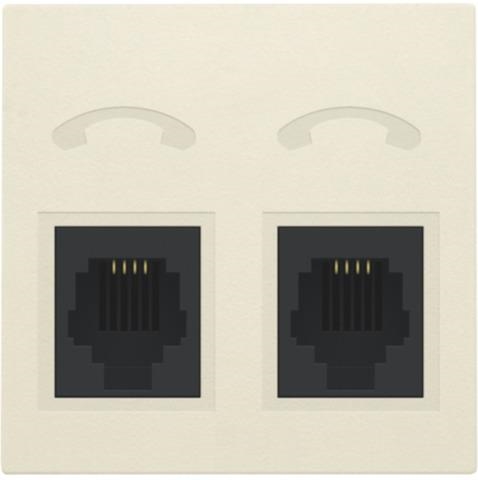 Set de finition pour prise téléphonique avec 2 prises RJ11 en parallèle Crème