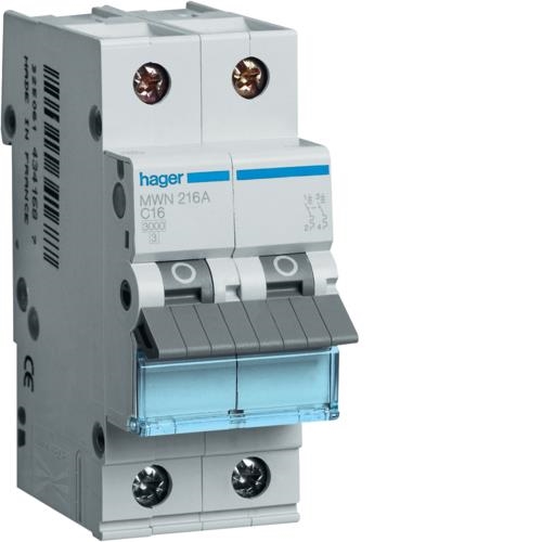 Circuit breaker - 3kA - C curve - 2 poles - 16A - 2 modules