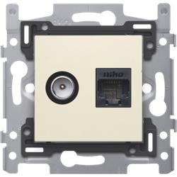 Combinaison coax avec connexion RJ45 UTP cat6A, finition plate 60 x 71 et set de finition, Creme