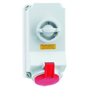 Opbouw CEE stopcontact 16A 3 polig + N + A 400V IP44 + schakelaar + vergrendeling 118 x 225mm