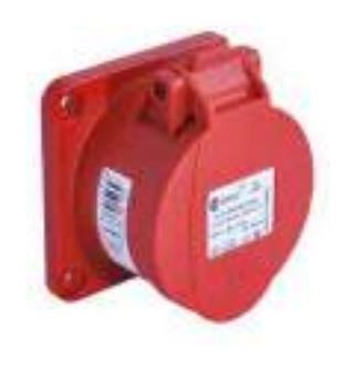 Panel mount socket outlet CEE straight compact flange 75 x 75mm 5 x 32A 380 - 415Vac Red IP44 with s