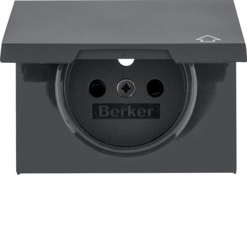 Afwerkingsset voor wandcontactdoos met penaarde met klapdeksel Berker K.1 Antraciet, mat