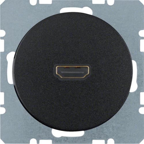 HDMI wandcontactdoos Berker R.1 / R.3 Zwart, glanzend