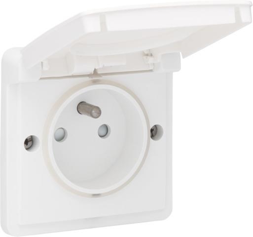 Spuitwaterdichte opbouwwandcontacdoos 16A / 250Vac met penaarde met steekklemmen Wit