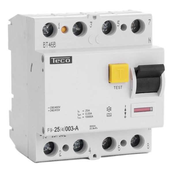 Residual current circuit breaker 4 poles 25A 30mA type A breaking capacity 10kA