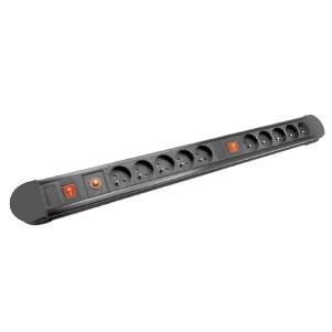 Bloc multiprises + 2 interrupteurs - 10 x prise 2 pôles + T 16A avec cordon - Noir - 1,5m