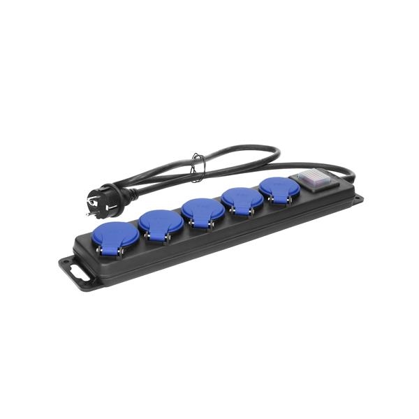 Bloc multiprises résistant aux éclaboussures, 5m de câble caoutchouc IP44, H05RR-F 3 x 1.5mm², équip