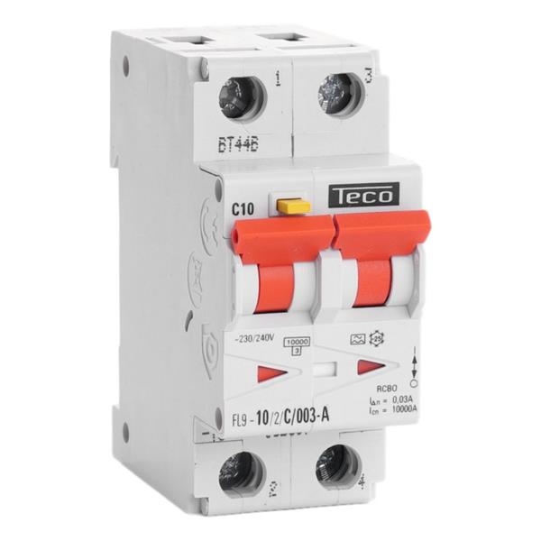 2-pole differential circuit breaker 10A 30mA breaking capacity 10kA curve C