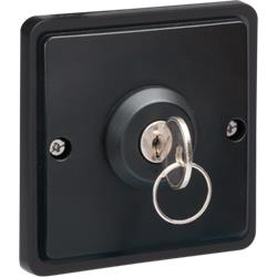 Splashproof key switch 16A with screw terminals, excluding surface - mounting box, Black