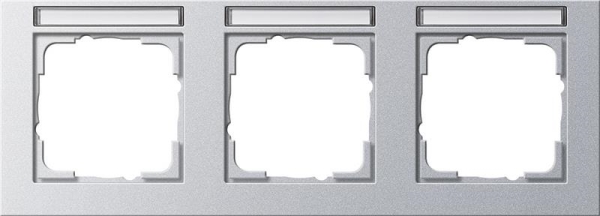 Afdekraam 3 voudig met tekstkader horizontaal Gira E2 kleur Aluminium