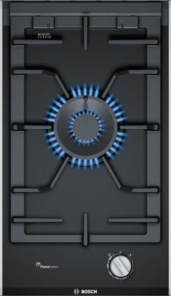 Table de cuisson Serie 8 domino 30cm, 1 brûleur à gaz (wok 6kW), supports en fonte, FlameSelect Noir
