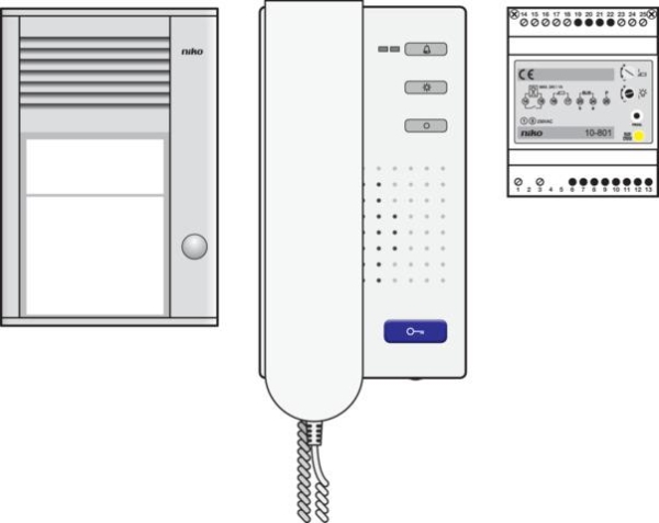 Niko Access Control – audio kit with external unit with one bell push button for surface mounting, a