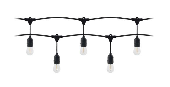 Guirlande lumineuse - 10m de long, IP44, noire + 10 ampoules Led 1W E27, 3000K + 1 ampoule offerte