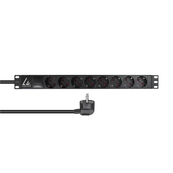 Multiprise Lanview 19" pour montage en rack 3m, 16A avec 8 prises Schuko F