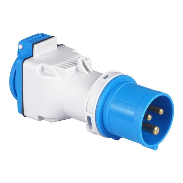Adaptateur fiche mâle CEE 3 x 16A / 200 - 250Vac - fiche femelle 2 pôles 16A France - Belgique