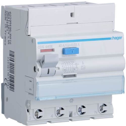 Interrupteur différentiel 4 pôles 40A 30mA type A 4 modules  quickconnect
