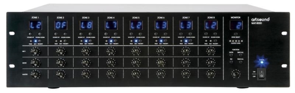 MAT - 8000, 8 x 8 audio matrix + paging, 70V / 100V / 4 - 16Ohm, 3U