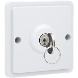 Splashproof key switch 16A with screw terminals, excluding surface - mounting box, White
