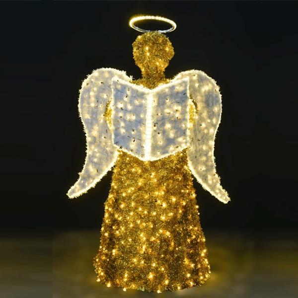 Conception professionnelle 3d, ange avec livre, Jaune et Blanc froid cordon lumineux, IP44