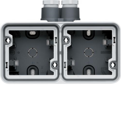 Tweevoudige doos Cubyko, horizontaal, Grijs, 1 dubbele ingang + 2 x wartel M20
