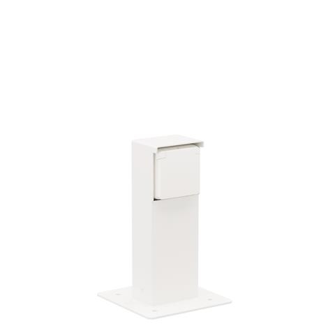 Splashproof garden post with single socket outlet, pin earthing and baseplate, White