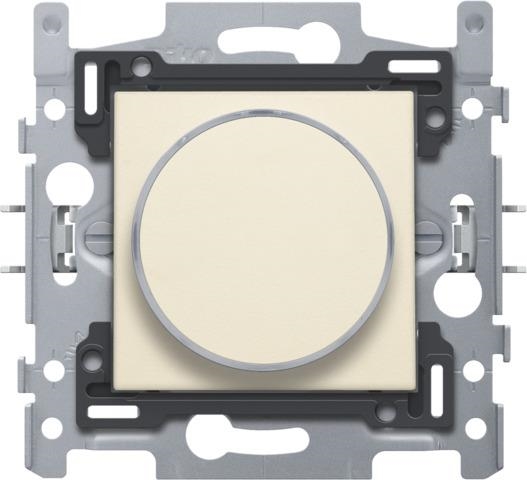 Drukknop 6A met amberkleurige Led, sokkel en afwerkingsset met doorschijnende ring Creme