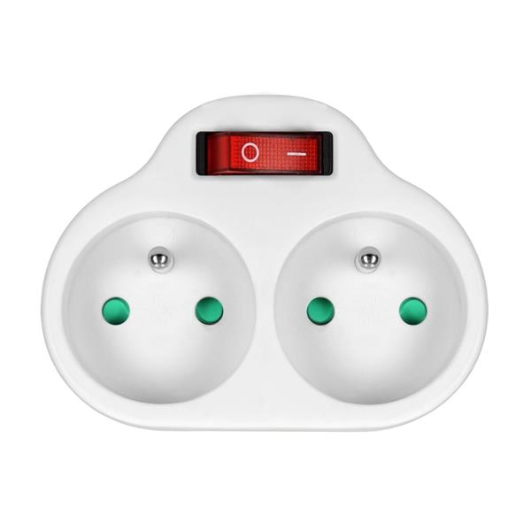 Tablet Oppositie Grap Stroomverdeler met 2 ronde stopcontacten en een centrale schakelaar Wit 2 x  2 polig + A 16A | Delaby Electro