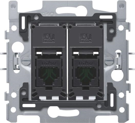 2 RJ45-connections UTP cat5E, flat model, incl. flush - mounting frame with claw fixing