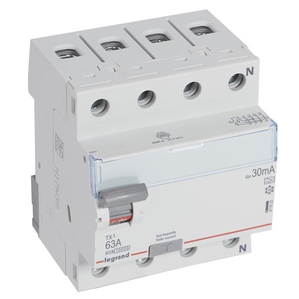 Interrupteur différentiel TX³ 4 pôles 30mA 63A type A - 4 modules