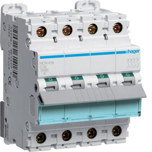 Disjoncteur 10kA - courbe C - 4 pôles - 16A - 4 modules