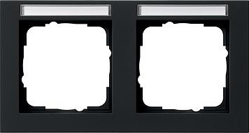Cover frame 2 gang horizontal with inscription space Gira E2 Black mat