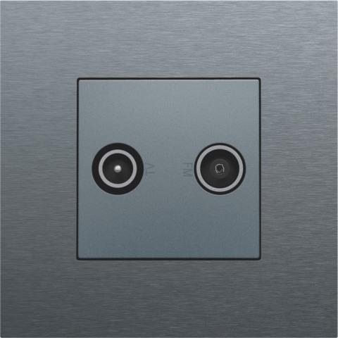 Set de finition 2 connexions coaxiales simples pour TV et FM Alu Steel