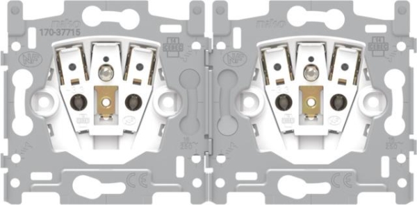 Sokkel voor dubbel stopcontact horizontaal met penaarde 21mm, met steekklemmen