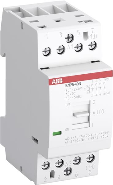 Contacteur modulaire 25A 3 NO contacts tension circuit de commande: 230Vac jour/nuit